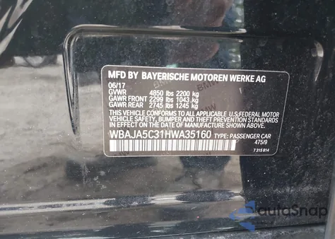 2017 BMW 530I z USA, uszkodzony, nr VIN WBAJA5C31HWA35160